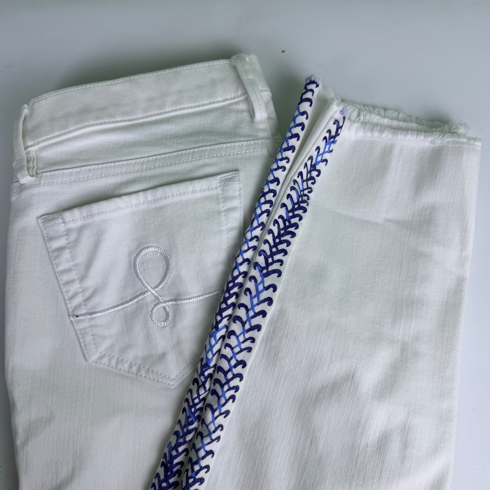 Lilly Pulitzer Womens 6 Jeans White Blue Embroidered Stripe Skinny Crop Coastal